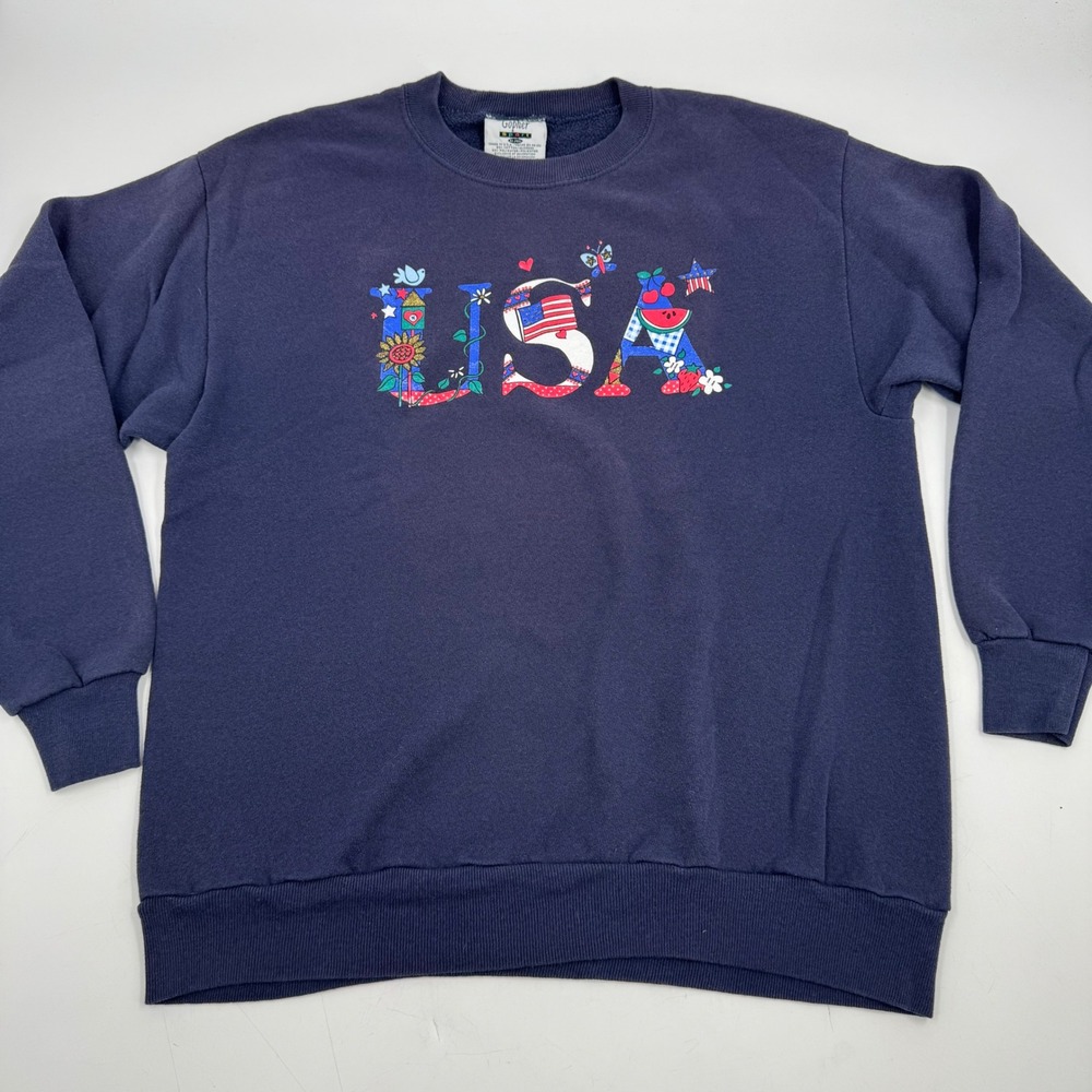 Vintage Gopher‎ Sport Sweatshirt XL Patriotic USA American Flag Graphic Crewneck